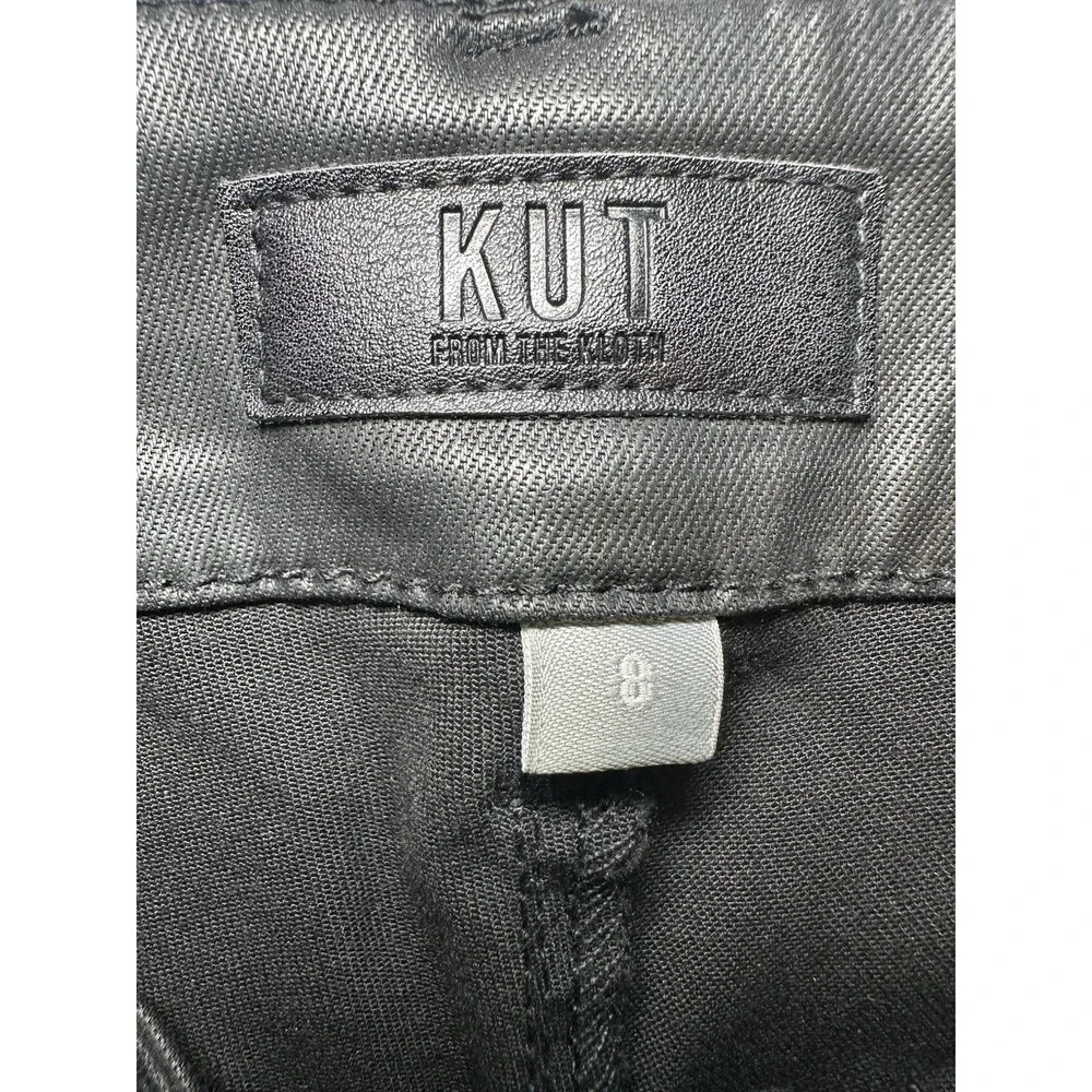 Kut from the Kloth Faux Black‎ Leather Reese Ankle Straight Pants City Women 8